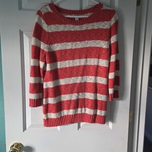 Old Navy Women's Sweater in Red and Cream Stripes
